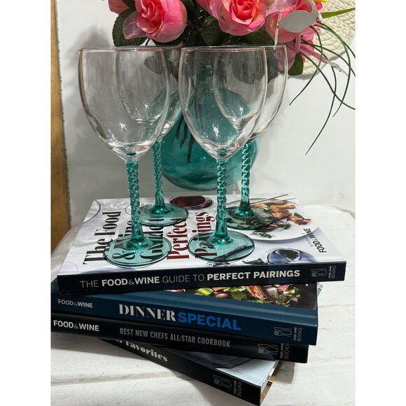 Vintage Cristal D’Arques Angelique Aqua Twisted Stem Wine Glass Set Of 4 - Picture 4 of 10